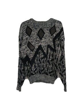 Vintage Barnaby Crewneck Sweater Leather Accent Men Size L Grey Black Geometric